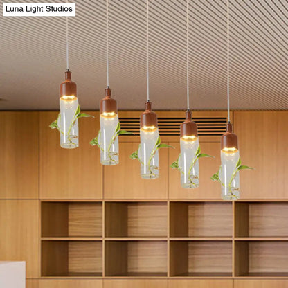 Lámpara de techo colgante con forma de racimo de botellas de vino antiguas - LED metálico con múltiples bombillas, acabado marrón