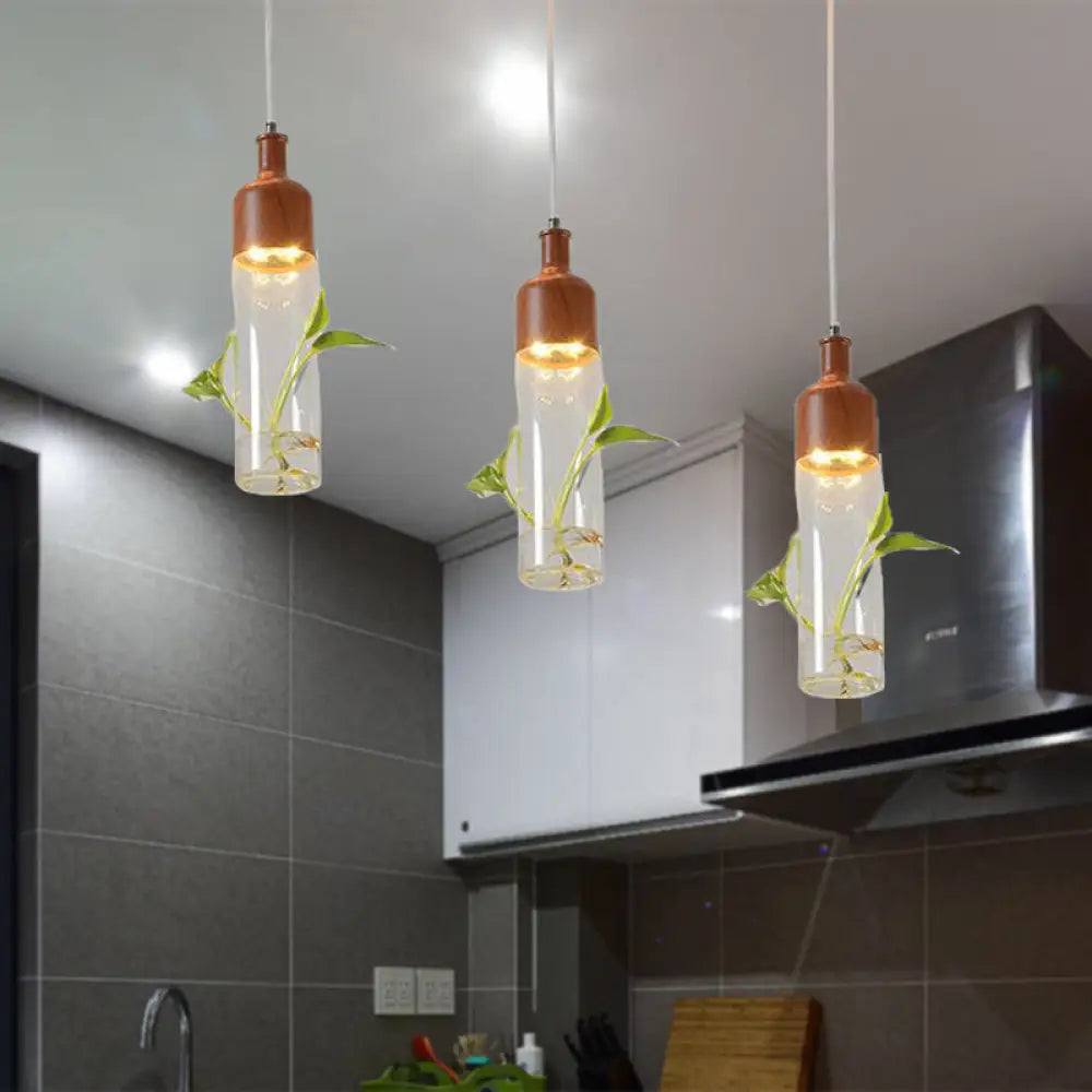 Lámpara de techo colgante con forma de racimo de botellas de vino antiguas - LED metálico con múltiples bombillas, acabado marrón