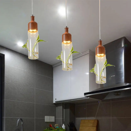 Lámpara de techo colgante con forma de racimo de botellas de vino antiguas - LED metálico con múltiples bombillas, acabado marrón