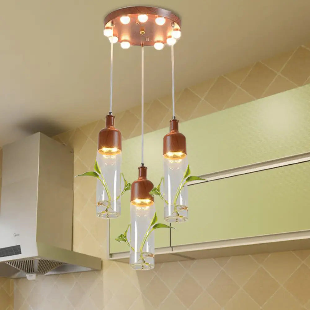 Lámpara de techo colgante con forma de racimo de botellas de vino antiguas - LED metálico con múltiples bombillas, acabado marrón