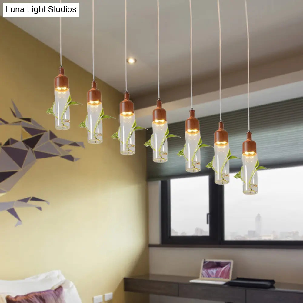 Lámpara de techo colgante con forma de racimo de botellas de vino antiguas - LED metálico con múltiples bombillas, acabado marrón