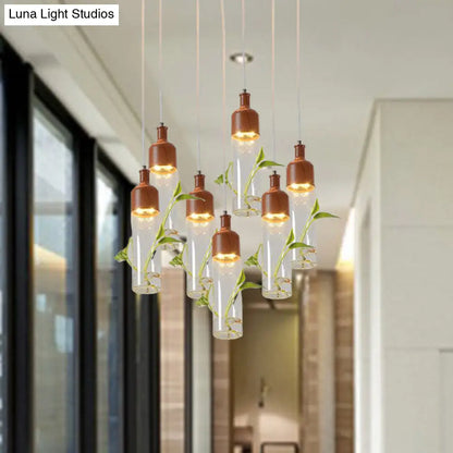 Lámpara de techo colgante con forma de racimo de botellas de vino antiguas - LED metálico con múltiples bombillas, acabado marrón