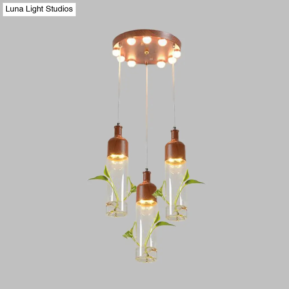 Lámpara de techo colgante con forma de racimo de botellas de vino antiguas - LED metálico con múltiples bombillas, acabado marrón