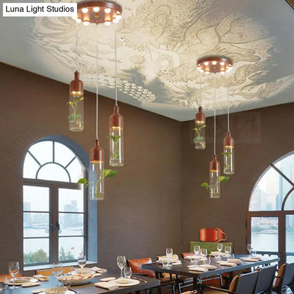 Lámpara de techo colgante con forma de racimo de botellas de vino antiguas - LED metálico con múltiples bombillas, acabado marrón