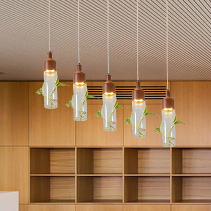 Lámpara de techo colgante con forma de racimo de botellas de vino antiguas - LED metálico con múltiples bombillas, acabado marrón