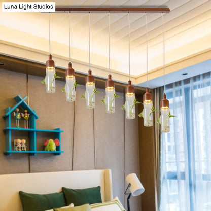 Lámpara de techo colgante con forma de racimo de botellas de vino antiguas - LED metálico con múltiples bombillas, acabado marrón