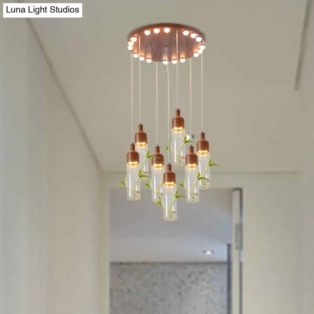 Lámpara de techo colgante con forma de racimo de botellas de vino antiguas - LED metálico con múltiples bombillas, acabado marrón