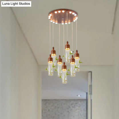 Lámpara de techo colgante con forma de racimo de botellas de vino antiguas - LED metálico con múltiples bombillas, acabado marrón