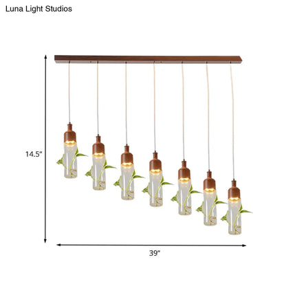 Lámpara de techo colgante con forma de racimo de botellas de vino antiguas - LED metálico con múltiples bombillas, acabado marrón