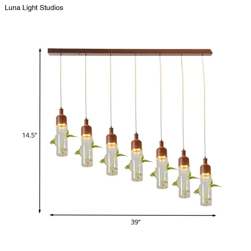 Lámpara de techo colgante con forma de racimo de botellas de vino antiguas - LED metálico con múltiples bombillas, acabado marrón