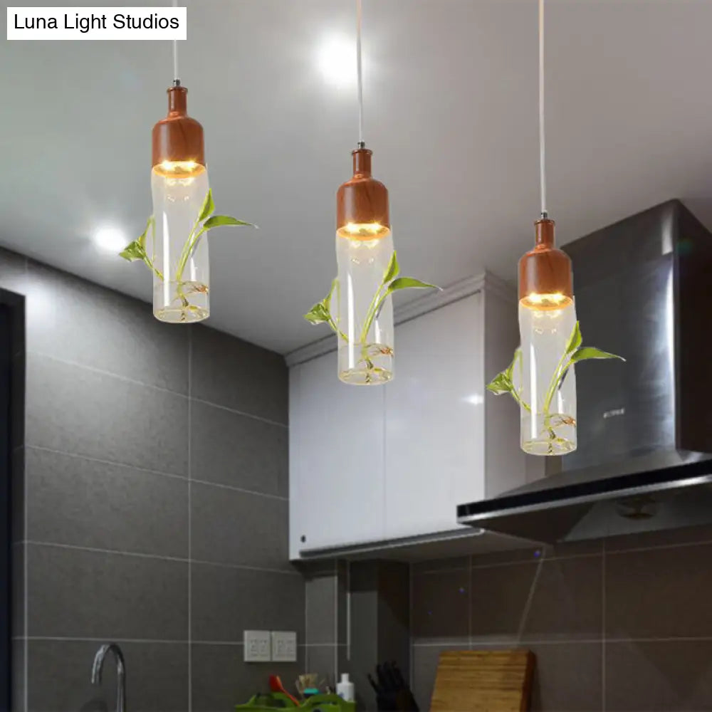 Lámpara de techo colgante con forma de racimo de botellas de vino antiguas - LED metálico con múltiples bombillas, acabado marrón