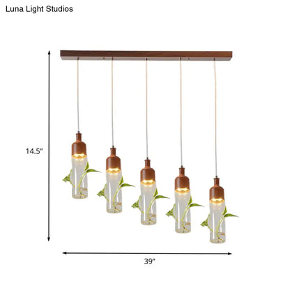 Lámpara de techo colgante con forma de racimo de botellas de vino antiguas - LED metálico con múltiples bombillas, acabado marrón
