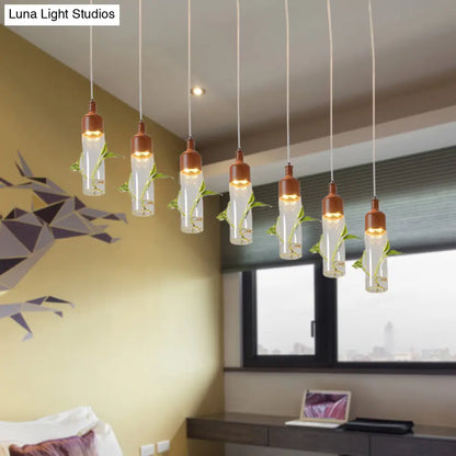 Lámpara de techo colgante con forma de racimo de botellas de vino antiguas - LED metálico con múltiples bombillas, acabado marrón