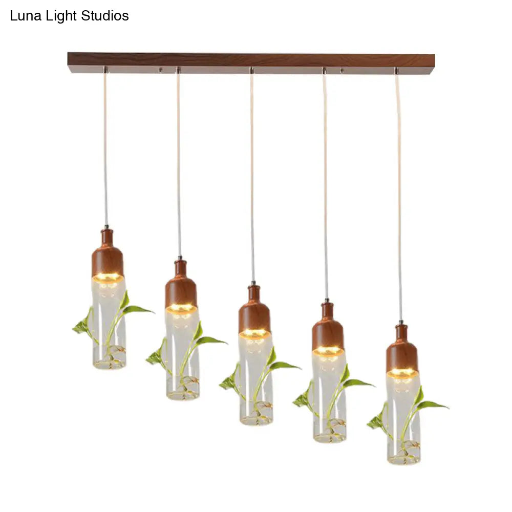 Lámpara de techo colgante con forma de racimo de botellas de vino antiguas - LED metálico con múltiples bombillas, acabado marrón
