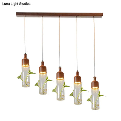 Lámpara de techo colgante con forma de racimo de botellas de vino antiguas - LED metálico con múltiples bombillas, acabado marrón