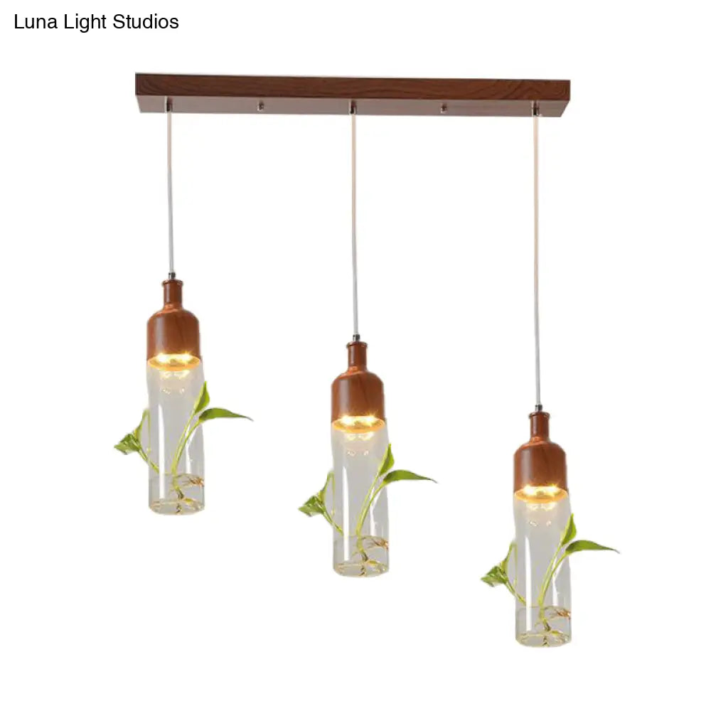 Lámpara de techo colgante con forma de racimo de botellas de vino antiguas - LED metálico con múltiples bombillas, acabado marrón