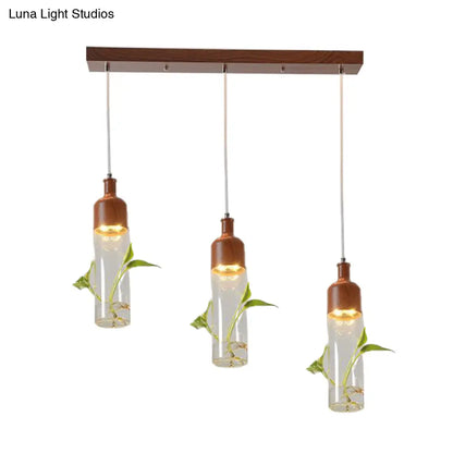 Lámpara de techo colgante con forma de racimo de botellas de vino antiguas - LED metálico con múltiples bombillas, acabado marrón