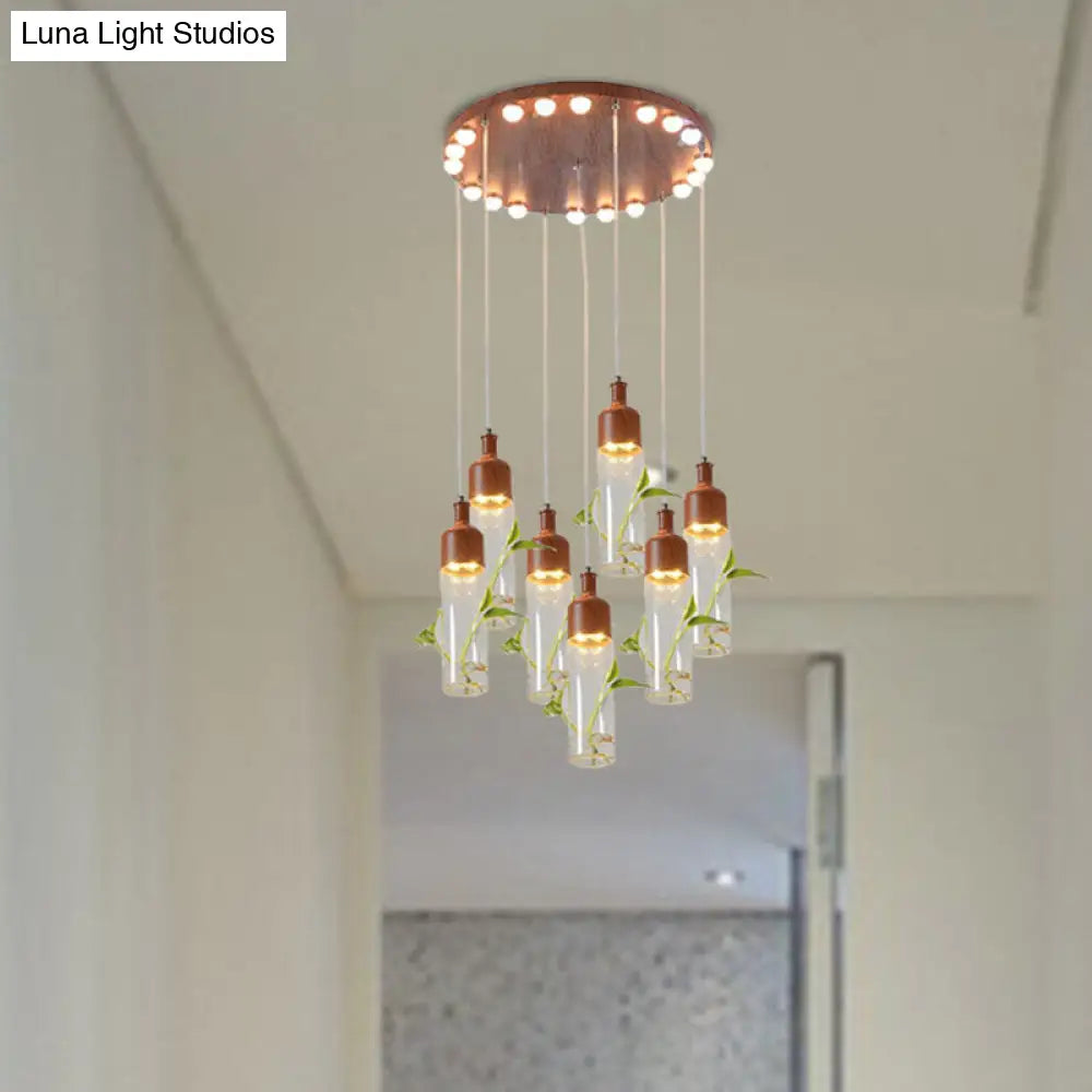Lámpara de techo colgante con forma de racimo de botellas de vino antiguas - LED metálico con múltiples bombillas, acabado marrón