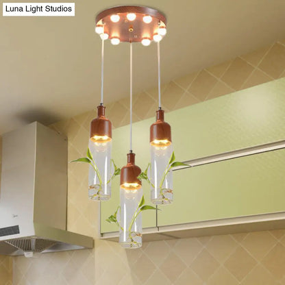 Lámpara de techo colgante con forma de racimo de botellas de vino antiguas - LED metálico con múltiples bombillas, acabado marrón