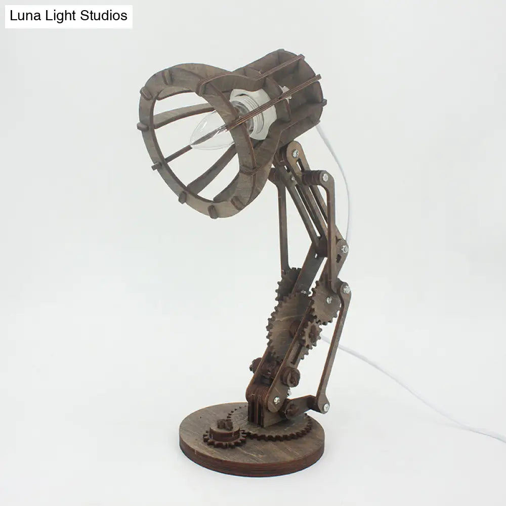 Lámpara de mesa antigua de madera con pantalla cónica - Una luz para estudio