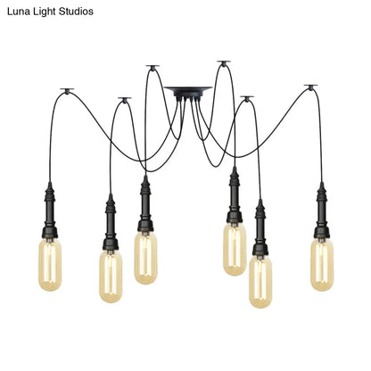 Antiqued Amber Glass Coffee House Ceiling Light - Capsule Multi 2/3/6 Head Black Swag LED Pendant