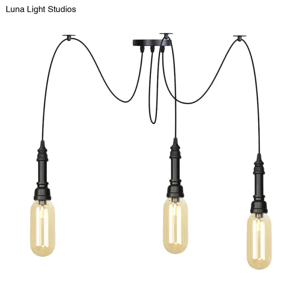 Antiqued Amber Glass Coffee House Ceiling Light - Capsule Multi 2/3/6 Head Black Swag LED Pendant