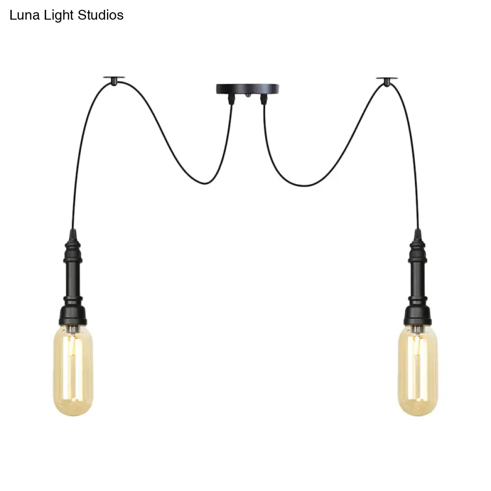 Antiqued Amber Glass Coffee House Ceiling Light - Capsule Multi 2/3/6 Head Black Swag LED Pendant