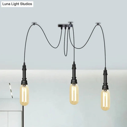 Antiqued Amber Glass Coffee House Ceiling Light - Capsule Multi 2/3/6 Head Black Swag LED Pendant