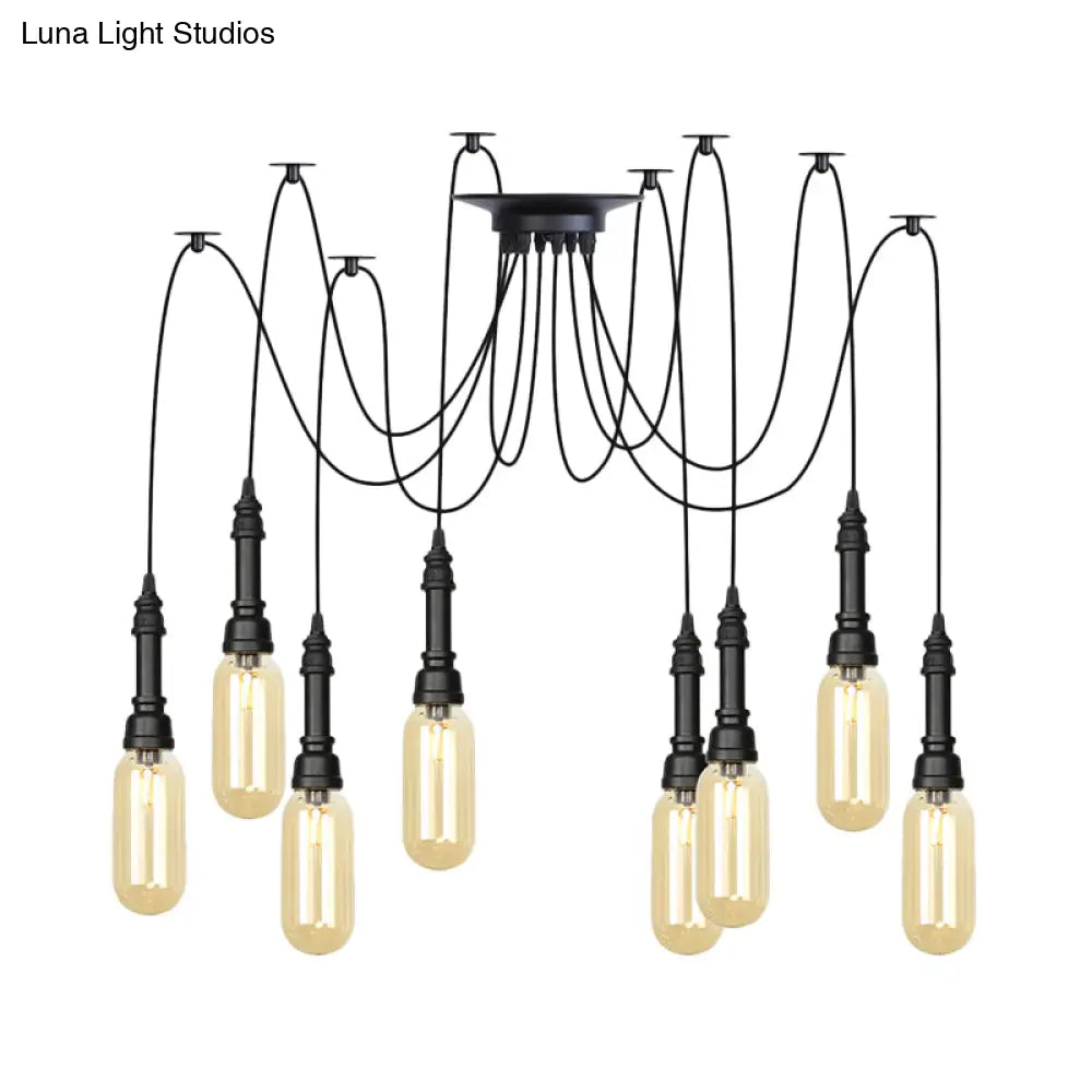 Antiqued Amber Glass Coffee House Ceiling Light - Capsule Multi 2/3/6 Head Black Swag LED Pendant