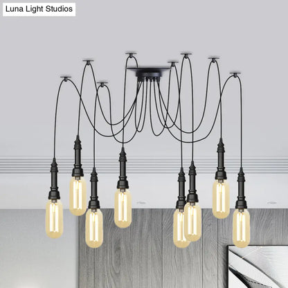 Antiqued Amber Glass Coffee House Ceiling Light - Capsule Multi 2/3/6 Head Black Swag LED Pendant