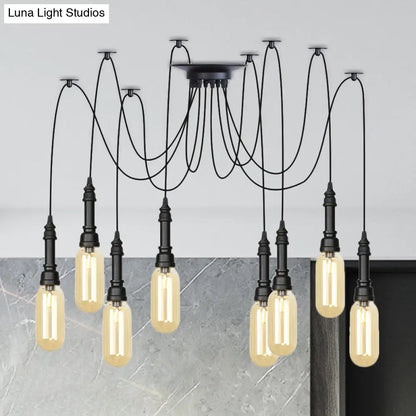 Antiqued Amber Glass Coffee House Ceiling Light - Capsule Multi 2/3/6 Head Black Swag LED Pendant