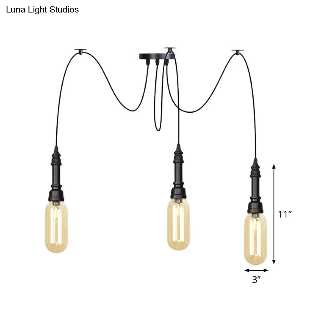 Antiqued Amber Glass Coffee House Ceiling Light - Capsule Multi 2/3/6 Head Black Swag LED Pendant