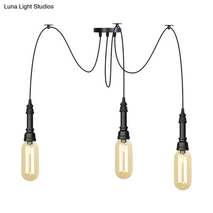 Antiqued Amber Glass Coffee House Ceiling Light - Capsule Multi 2/3/6 Head Black Swag LED Pendant