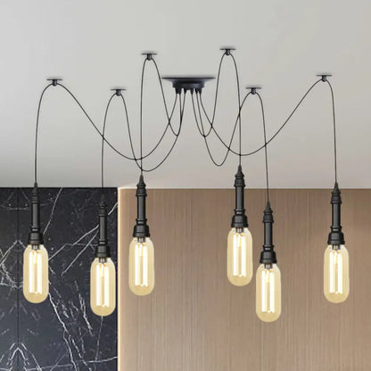 Antiqued Amber Glass Coffee House Ceiling Light - Capsule Multi 2/3/6 Head Black Swag LED Pendant