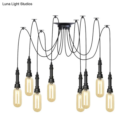 Antiqued Amber Glass Coffee House Ceiling Light - Capsule Multi 2/3/6 Head Black Swag LED Pendant