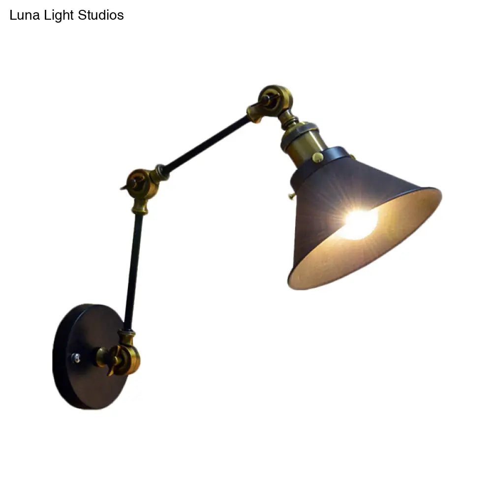 Aplique de pared antiguo con brazo articulado para mesilla de noche - 1 luz, montaje en pared con pantalla metálica