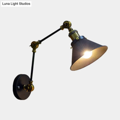 Aplique de pared antiguo con brazo articulado para mesilla de noche - 1 luz, montaje en pared con pantalla metálica