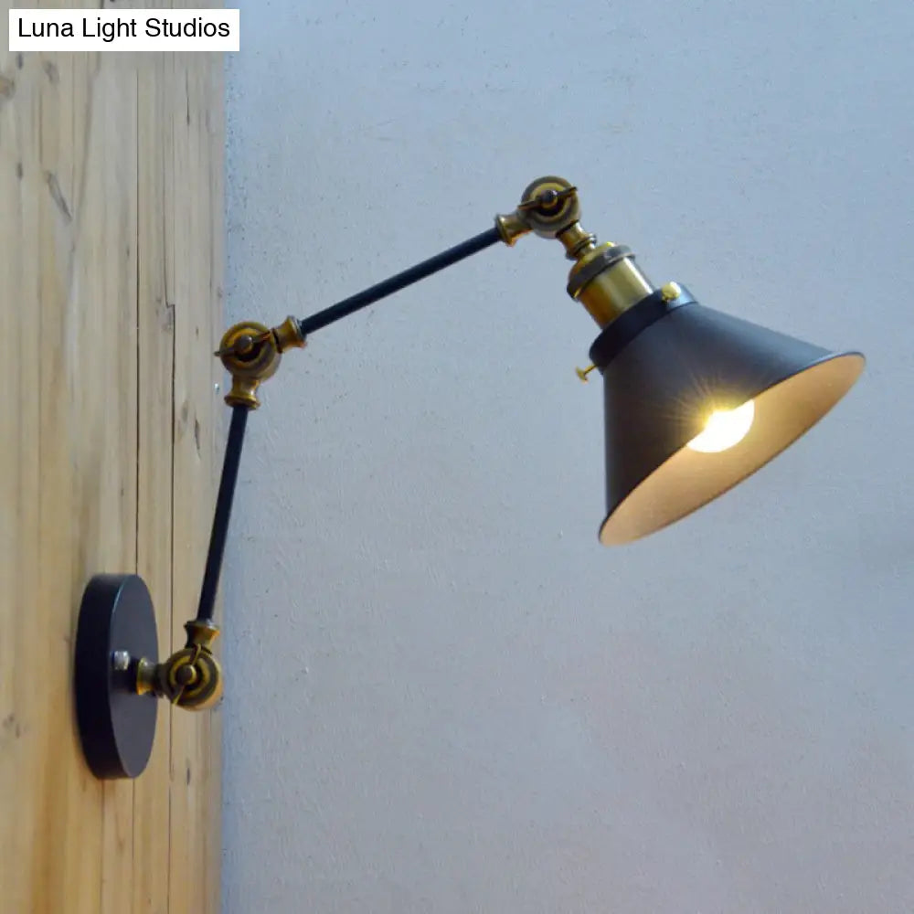 Aplique de pared antiguo con brazo articulado para mesilla de noche - 1 luz, montaje en pared con pantalla metálica