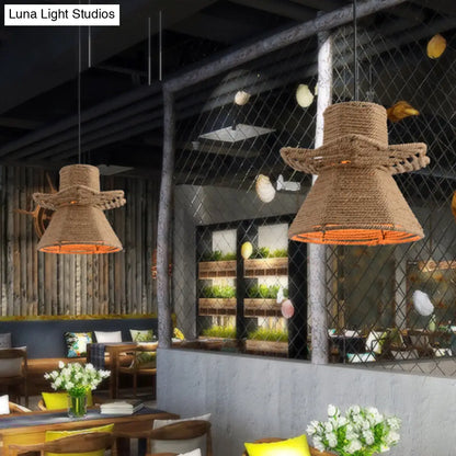 Antiqued Beige Rope Pendant Light for Restaurant Decor - Stylish Single Head Ceiling Lamp Fixture