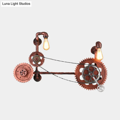 Aplique de pared de hierro con forma de bicicleta envejecida con 2 luces para pasillo