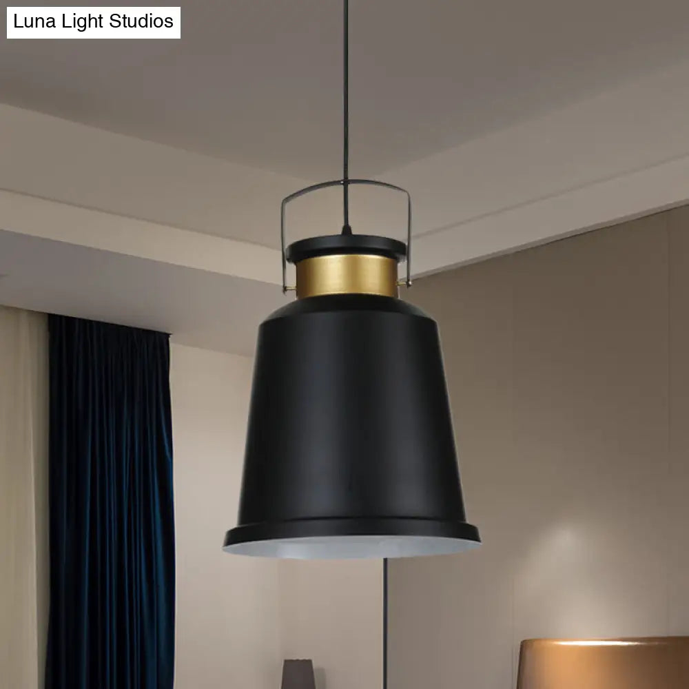 Antiqued Black Bell Pendant Lamp with Aluminum Handle and Down Lighting Bulb