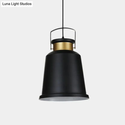 Antiqued Black Bell Pendant Lamp with Aluminum Handle and Down Lighting Bulb