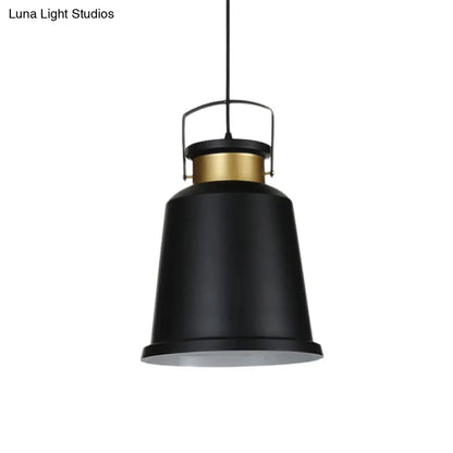 Antiqued Black Bell Pendant Lamp with Aluminum Handle and Down Lighting Bulb