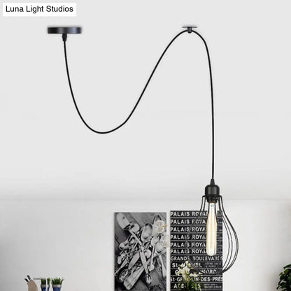 Antiqued Black Iron Mesh Pendant Ceiling Light - Restaurant Hanging Lamp Kit (1 Head)