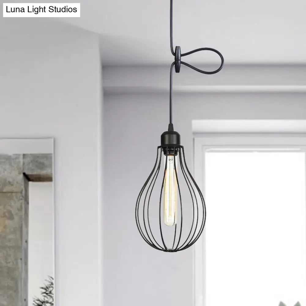 Antiqued Black Iron Mesh Pendant Ceiling Light - Restaurant Hanging Lamp Kit (1 Head)