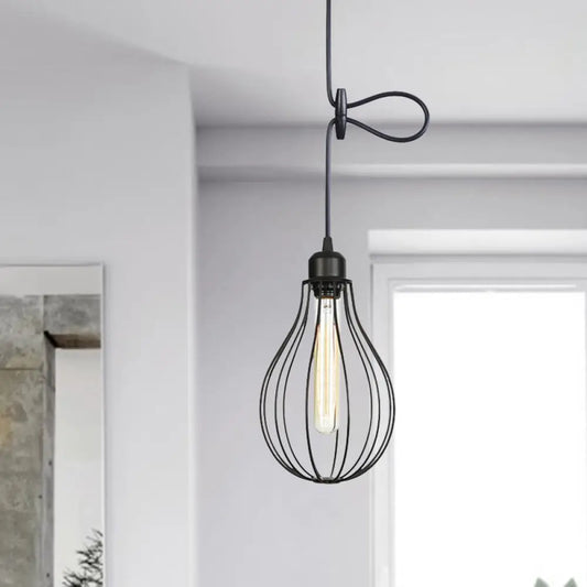 Antiqued Black Iron Mesh Pendant Ceiling Light - Restaurant Hanging Lamp Kit (1 Head)