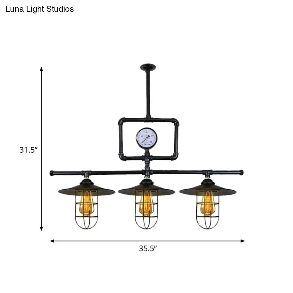 DecorBites™ Antiqued Black Metal Pendant Lamp with Watermeter Deco - 3-Head Ceiling Lighting for Bar and Island