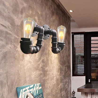 Aplique de pared doble de 2 luces en negro envejecido/óxido/dorado - Lámpara metálica para restaurantes