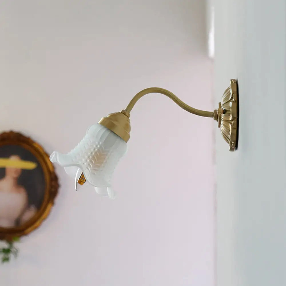 Aplique de pared floral de latón envejecido con cristal prismático - Lámpara de pared de una luz