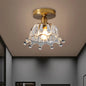 Antiqued Brass Fluted Glass Semi Mount Ceiling Light with Inverted Crown Design